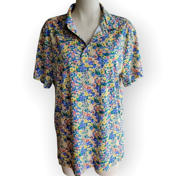 J.Crew Coolmax Performance Polo Shirt Yellow Barley Flower Mens Size L UPF 50 - Picture 15 of 15